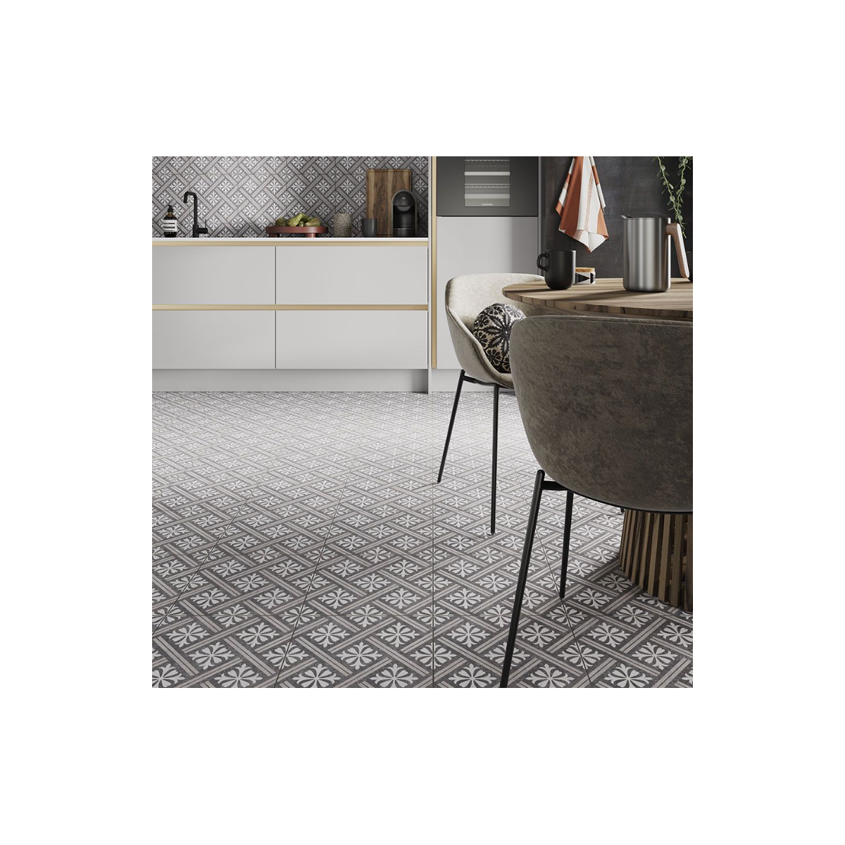 Verona Mondrian Charcoal Patterned Vitrified Ceramic Wall and Floor ...